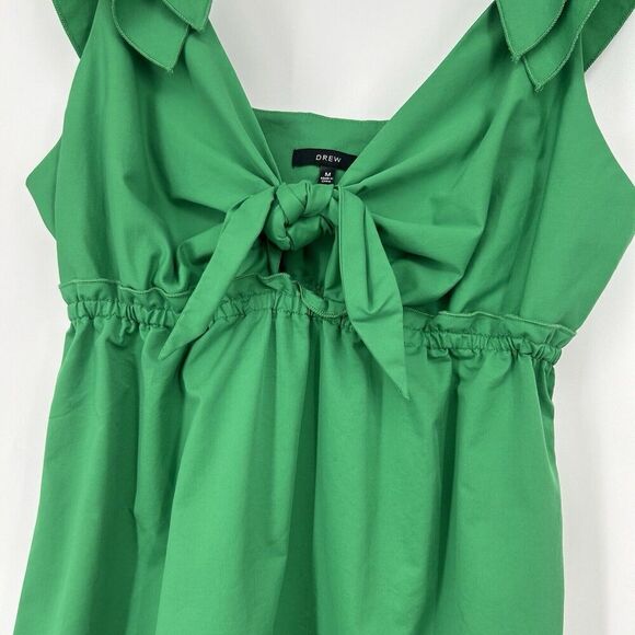 Drew Green Poplin Tie Front Midi Dress Empire Waist Sleeveless Ruffle Size M - Picture 4 of 10